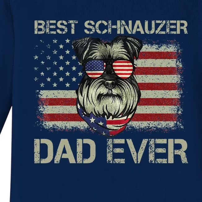 Best Schnauzer Dad Ever Dog Lover Fathers Day USA Flag Baby Long Sleeve Bodysuit