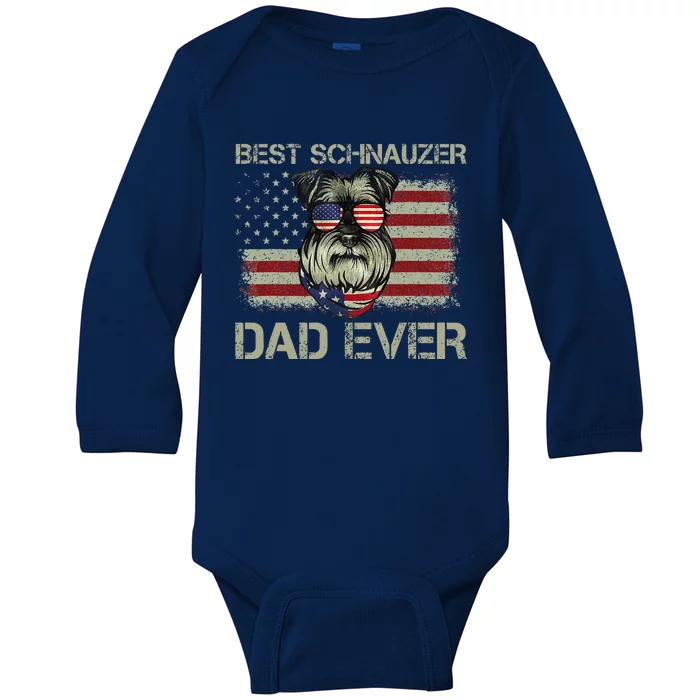 Best Schnauzer Dad Ever Dog Lover Fathers Day USA Flag Baby Long Sleeve Bodysuit