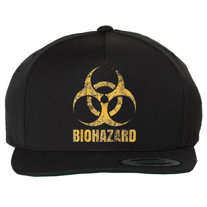 Biohazard Symbol Distressed Weathered Look Halloween Fun Wool Snapback Cap