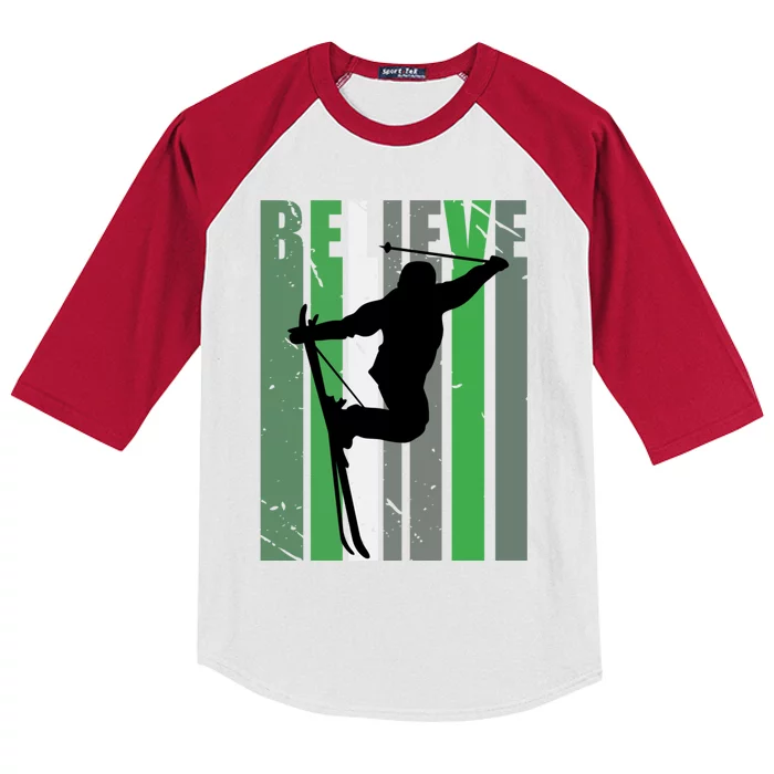 Believe Skiing Downhill Race Racing Motivational Cool Gift Kids Colorblock Raglan Jersey