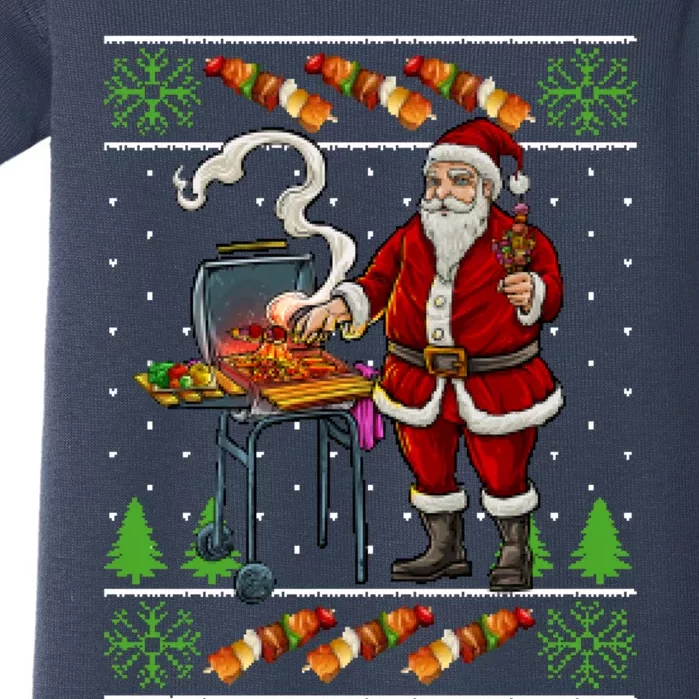 Bbq Santa Dad Gift Kebobs Grill Food Ugly Christmas Baby Bodysuit