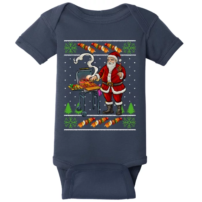 Bbq Santa Dad Gift Kebobs Grill Food Ugly Christmas Baby Bodysuit