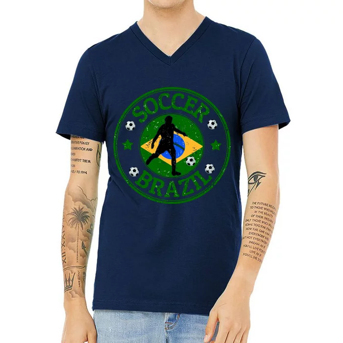 Brazil Soccer Design V-Neck T-Shirt