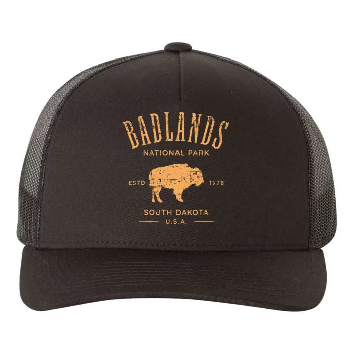 Badlands South Dakota Bison Distressed Design Yupoong Adult 5-Panel Trucker Hat