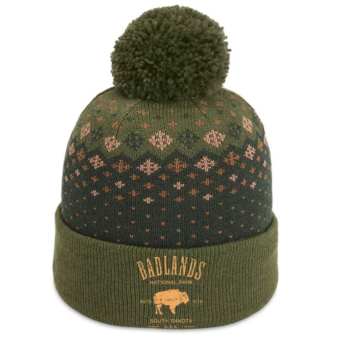 Badlands South Dakota Bison Distressed Design The Baniff Cuffed Pom Beanie