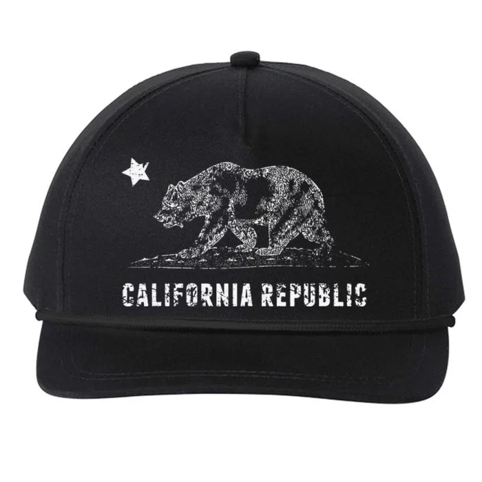 Bear & Star Distressed California State CA Republic Snapback Five-Panel Rope Hat