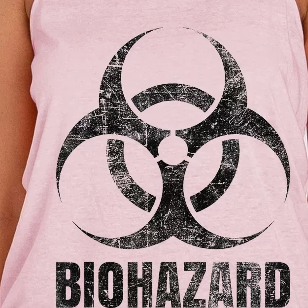 Biohazard Symbol Distressed Weathered Look Halloween Fun Women's Knotted Racerback Tank