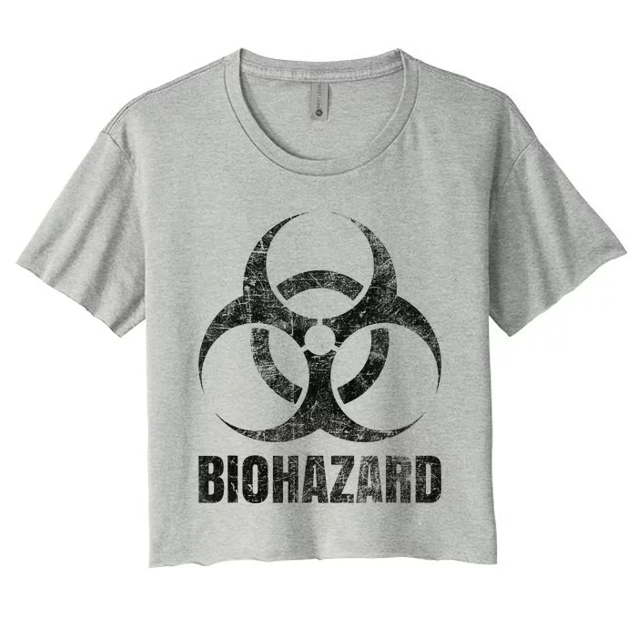 Biohazard Symbol Distressed Weathered Look Halloween Fun Women's Crop Top Tee