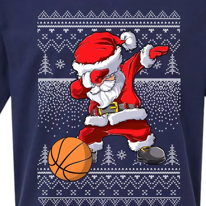 Basketball Santa Dabbing Ugly Christmas Xmas Pajama Gift Sueded Cloud Jersey T-Shirt