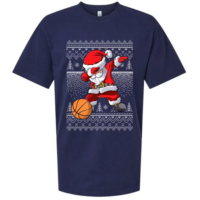 Basketball Santa Dabbing Ugly Christmas Xmas Pajama Gift Sueded Cloud Jersey T-Shirt