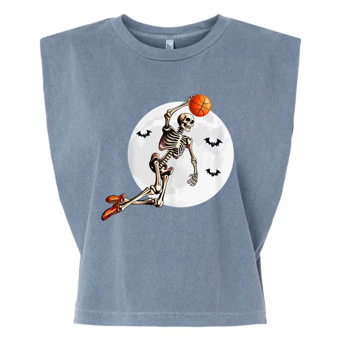 Basketball Skeleton Dunk Basketball Player Halloween Moon Garment-Dyed Women's Muscle Tee