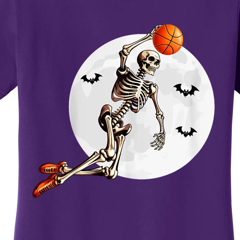 Basketball Skeleton Dunk Basketball Player Halloween Moon Women's T-Shirt