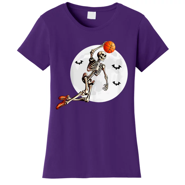 Basketball Skeleton Dunk Basketball Player Halloween Moon Women's T-Shirt