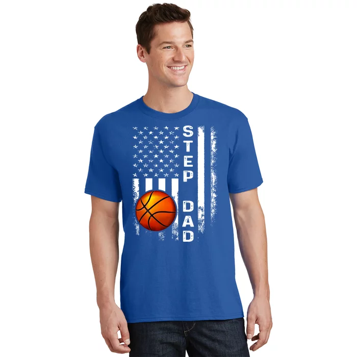 Basketball Step Dad American Flag Vintage Christmas Xmas Gift T-Shirt