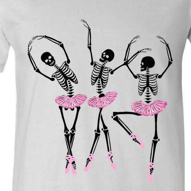 Ballerina Skeletons Dancing Halloween Ballerina Skeleton V-Neck T-Shirt