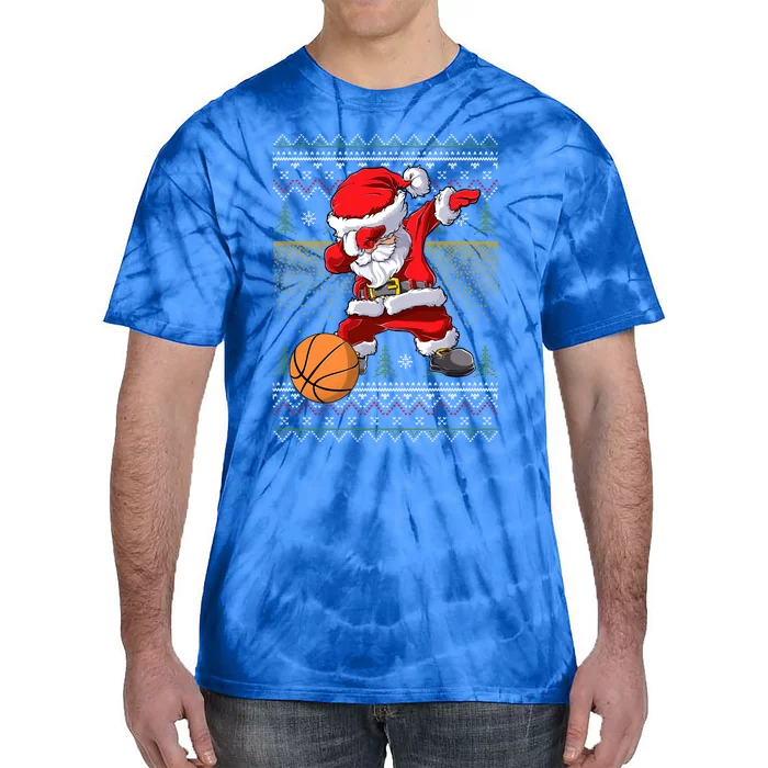 Basketball Santa Dabbing Ugly Christmas Xmas Pajama Gift Tie-Dye T-Shirt