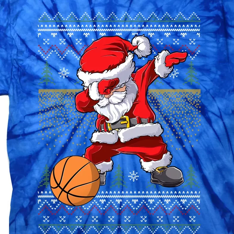 Basketball Santa Dabbing Ugly Christmas Xmas Pajama Gift Tie-Dye T-Shirt