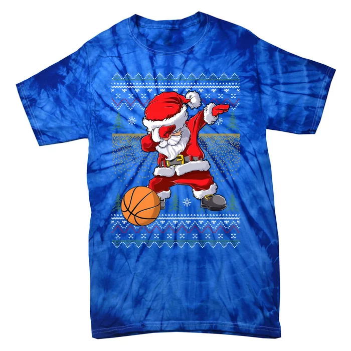 Basketball Santa Dabbing Ugly Christmas Xmas Pajama Gift Tie-Dye T-Shirt