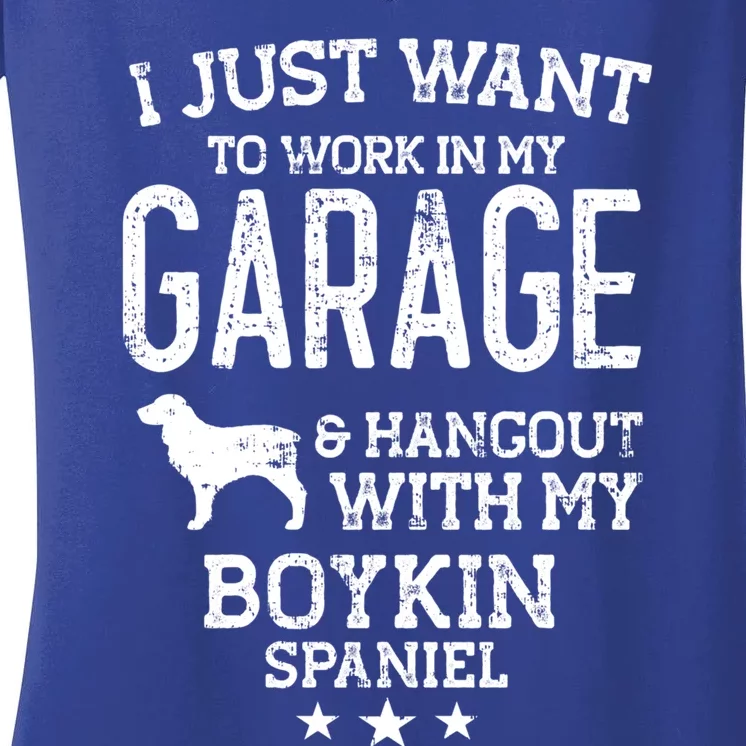 Boykin Spaniel Dad Car Garage Hangout Funny Gift Women's V-Neck T-Shirt