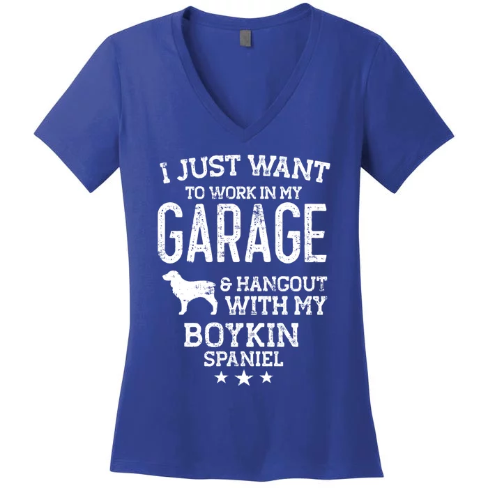 Boykin Spaniel Dad Car Garage Hangout Funny Gift Women's V-Neck T-Shirt