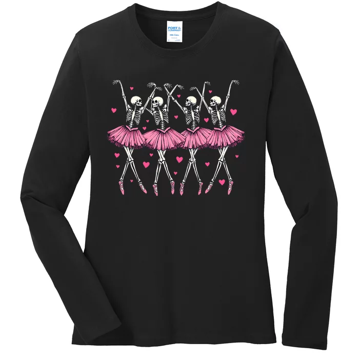 Ballerina Skeleton Dance Funny Halloween Ballet Women Girl Ladies Long Sleeve Shirt