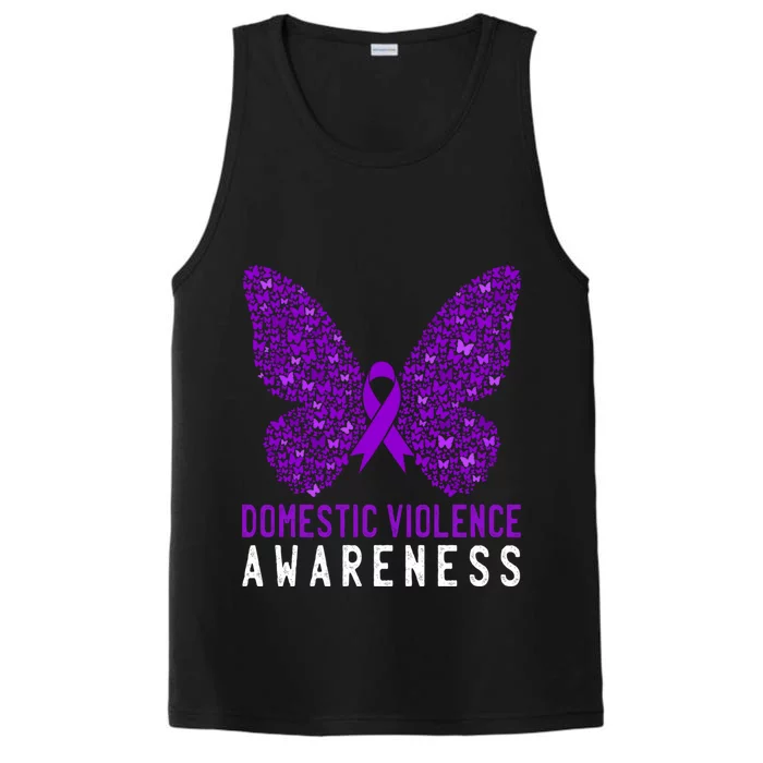 Butterfly Survivor Domestic Violence Awareness Purple Ribbon Funny Gift Performance Tank