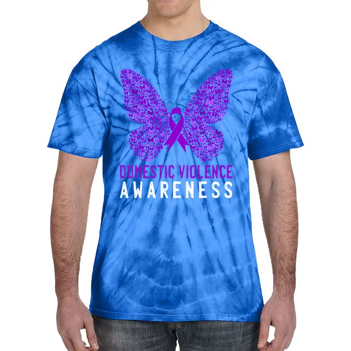 Butterfly Survivor Domestic Violence Awareness Purple Ribbon Funny Gift Tie-Dye T-Shirt