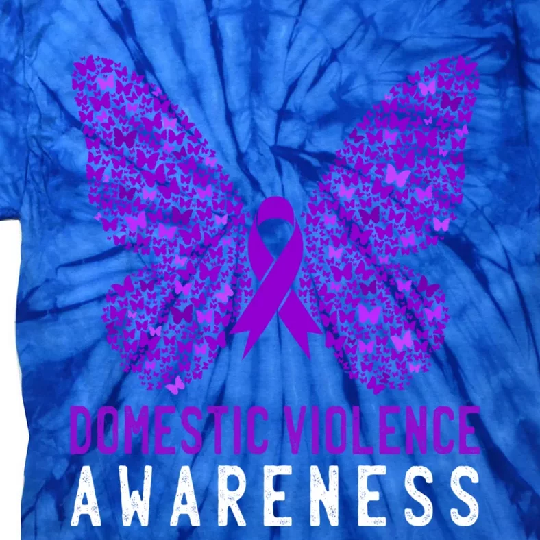 Butterfly Survivor Domestic Violence Awareness Purple Ribbon Funny Gift Tie-Dye T-Shirt