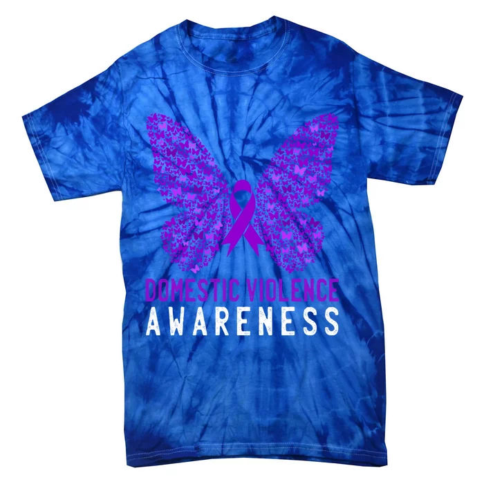 Butterfly Survivor Domestic Violence Awareness Purple Ribbon Funny Gift Tie-Dye T-Shirt