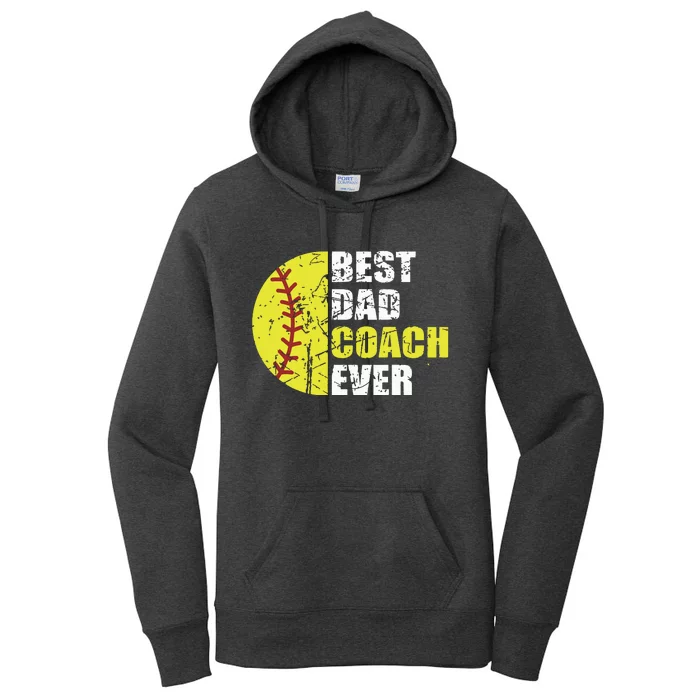 Best Softball Dad Coach Ever Retro Father Softball Coach Dad Women's Pullover Hoodie