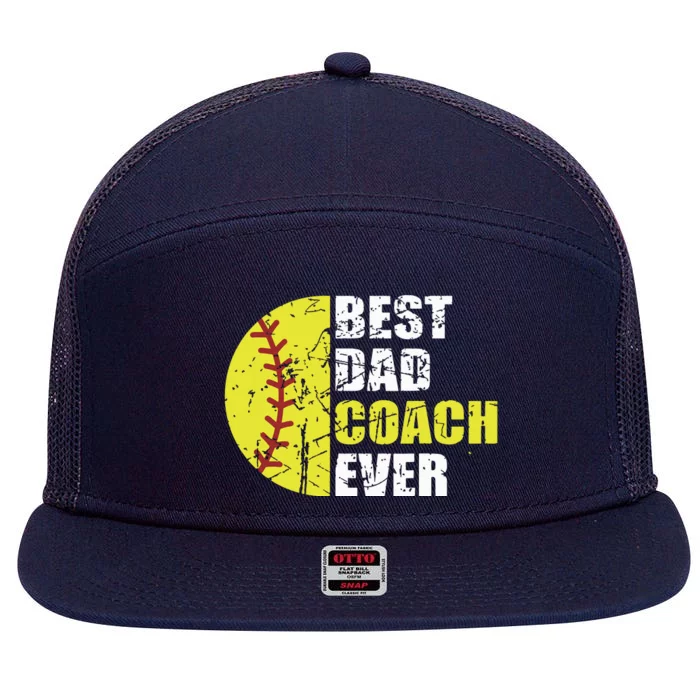 Best Softball Dad Coach Ever Retro Father Softball Coach Dad 7 Panel Mesh Trucker Snapback Hat