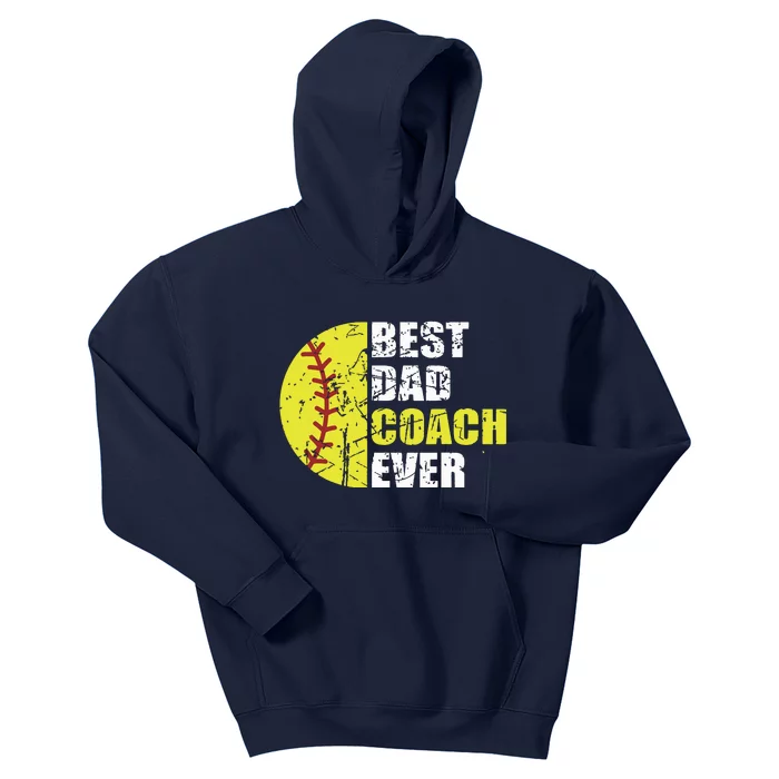 Best Softball Dad Coach Ever Retro Father Softball Coach Dad Kids Hoodie