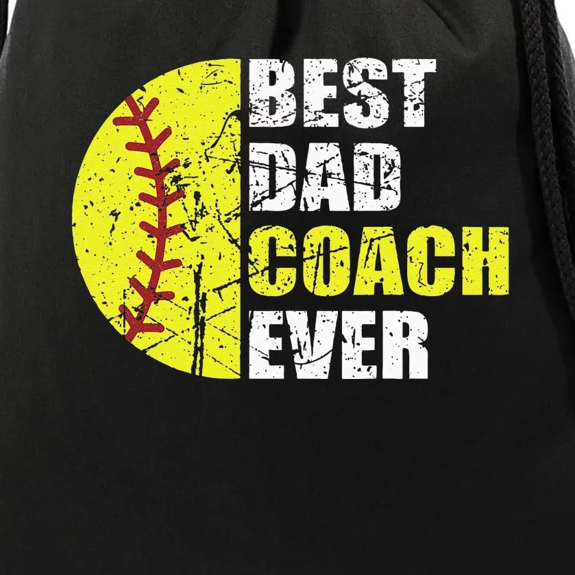 Best Softball Dad Coach Ever Retro Father Softball Coach Dad Drawstring Bag