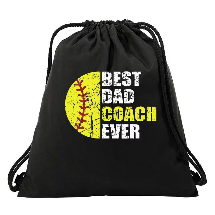 Best Softball Dad Coach Ever Retro Father Softball Coach Dad Drawstring Bag