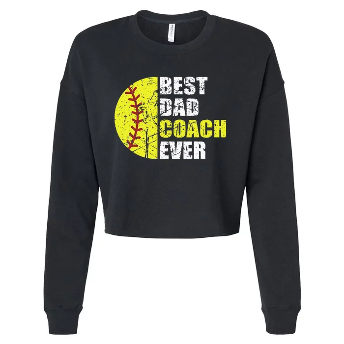 Best Softball Dad Coach Ever Retro Father Softball Coach Dad Cropped Pullover Crew