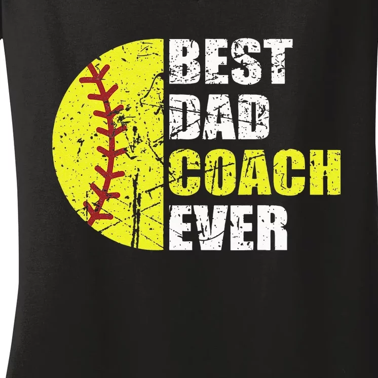 Best Softball Dad Coach Ever Retro Father Softball Coach Dad Women's V-Neck T-Shirt