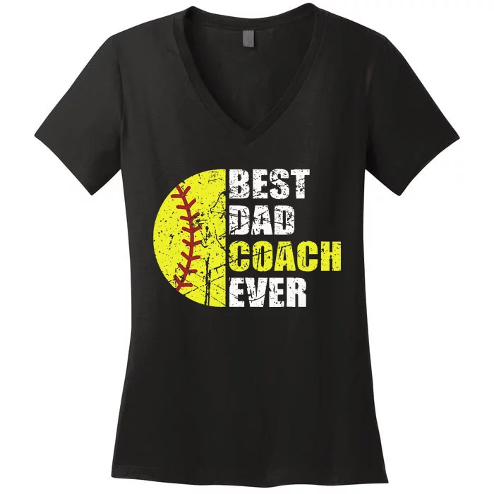 Best Softball Dad Coach Ever Retro Father Softball Coach Dad Women's V-Neck T-Shirt