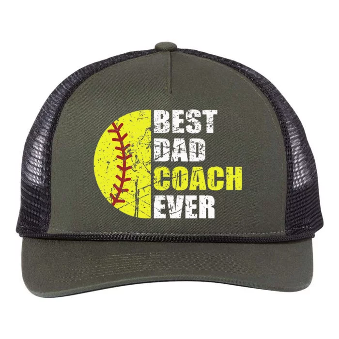 Best Softball Dad Coach Ever Retro Father Softball Coach Dad Retro Rope Trucker Hat Cap