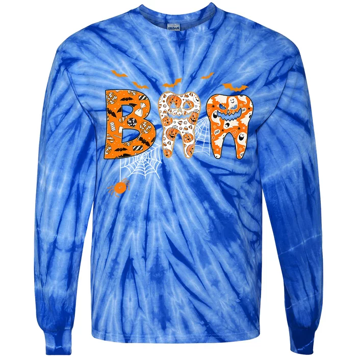 Boo Spooky Dentist Halloween Teeth Pumpkin Dental Hygienist Gift Tie-Dye Long Sleeve Shirt