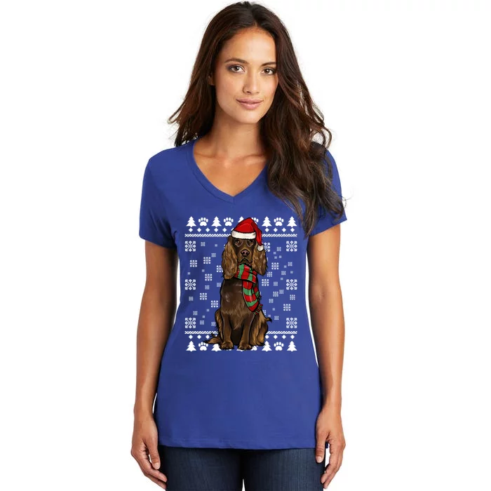 Boykin Spaniel Dog Santa Hat Xmas Ugly Christmas Gift Women's V-Neck T-Shirt