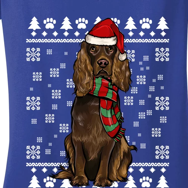 Boykin Spaniel Dog Santa Hat Xmas Ugly Christmas Gift Women's V-Neck T-Shirt