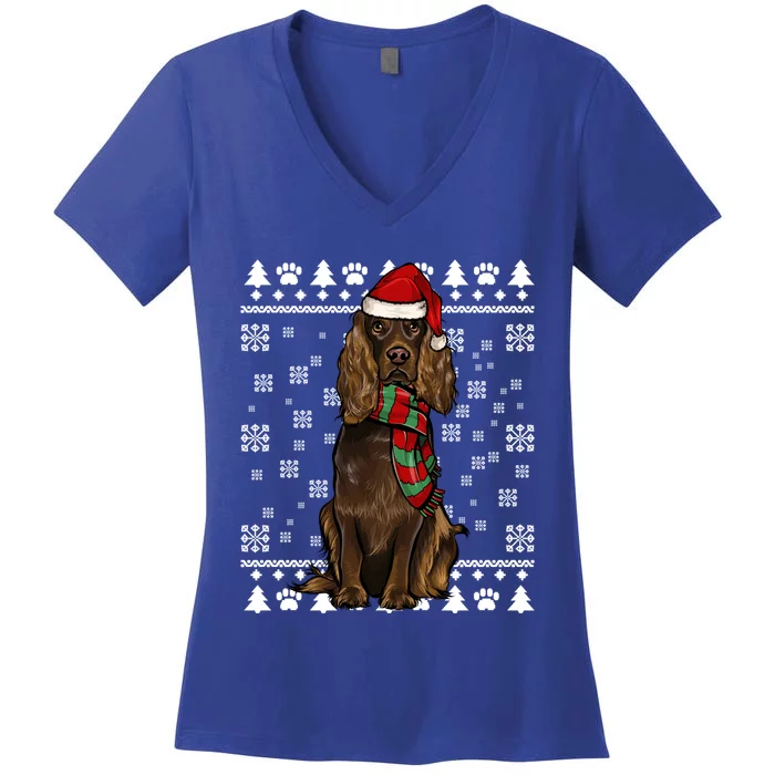 Boykin Spaniel Dog Santa Hat Xmas Ugly Christmas Gift Women's V-Neck T-Shirt