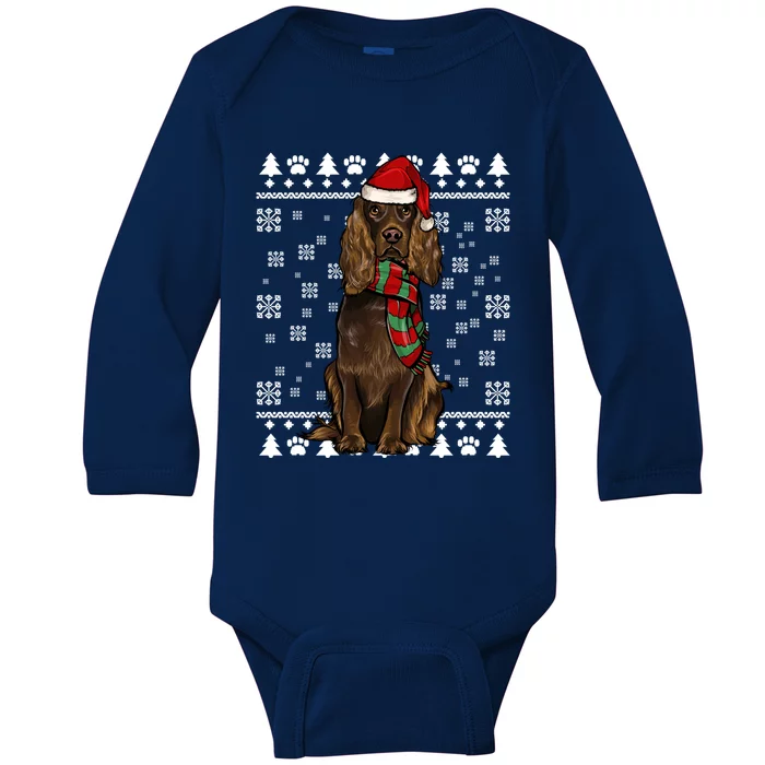 Boykin Spaniel Dog Santa Hat Xmas Ugly Christmas Gift Baby Long Sleeve Bodysuit