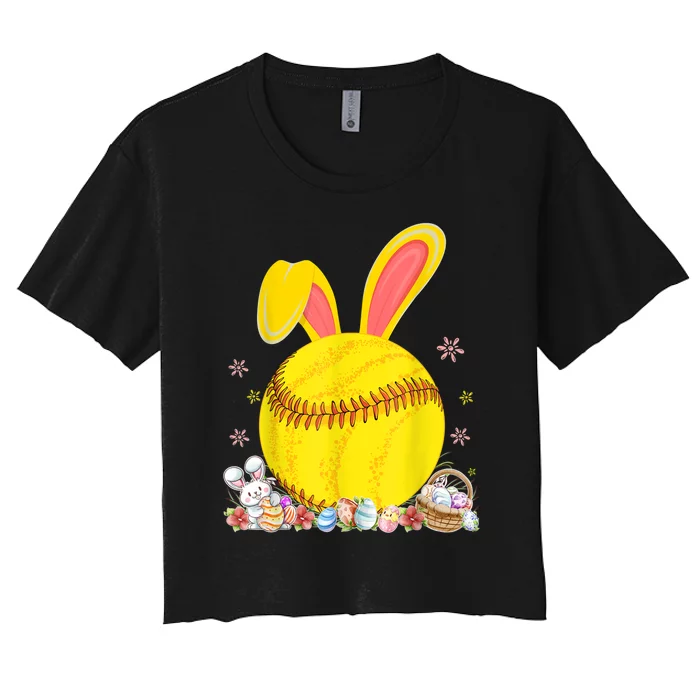 Bunny Softball Easter Eggs Softball Player Easter Day Women's Crop Top Tee