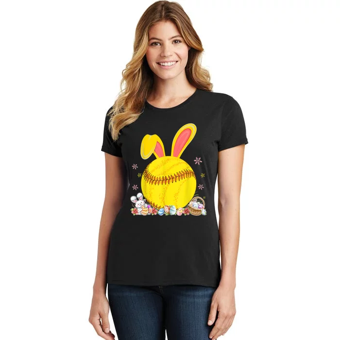 Bunny Softball Easter Eggs Softball Player Easter Day Women's T-Shirt