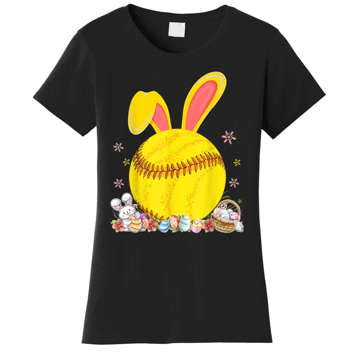 Bunny Softball Easter Eggs Softball Player Easter Day Women's T-Shirt