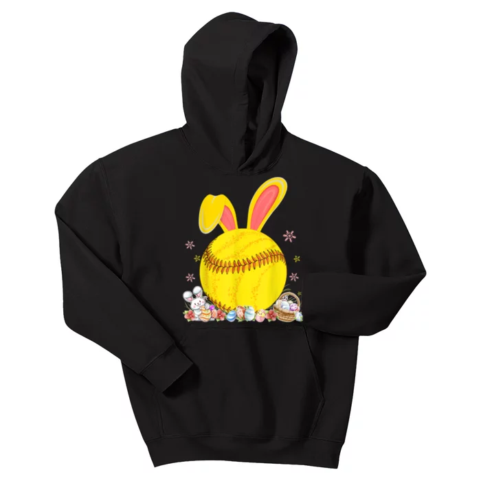 Bunny Softball Easter Eggs Softball Player Easter Day Kids Hoodie