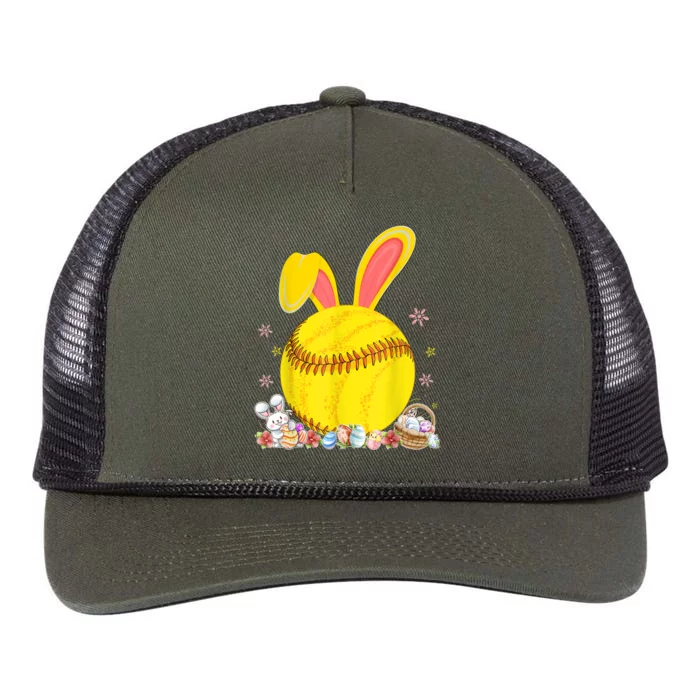 Bunny Softball Easter Eggs Softball Player Easter Day Retro Rope Trucker Hat Cap