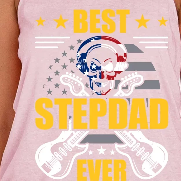 Best Stepdad Ever Guitarist Guitar Lover Stepdad Gift Women's Knotted Racerback Tank