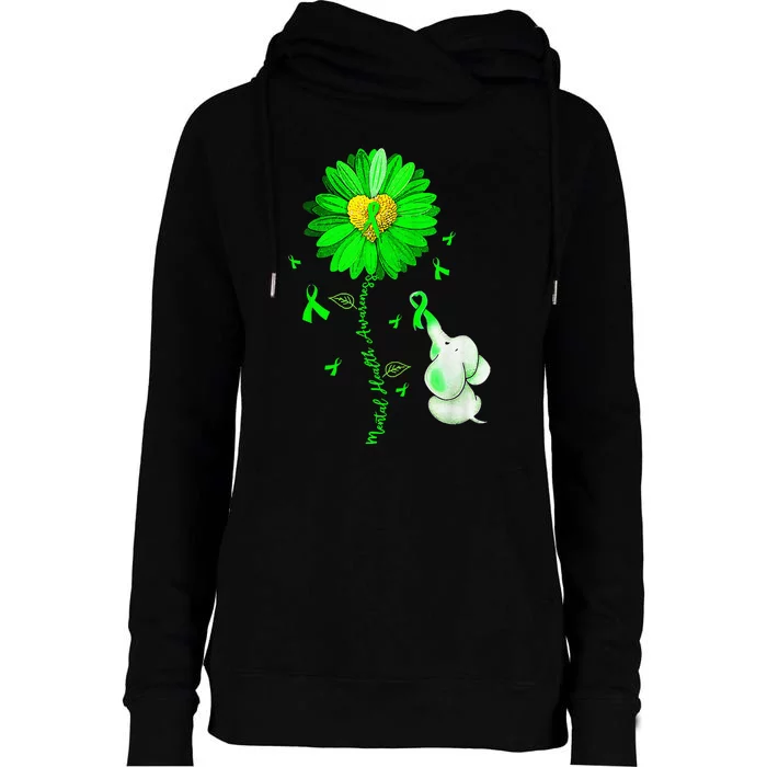 Blue Sunflower Elephant Spread Mental Health Awareness Month Womens Funnel Neck Pullover Hood